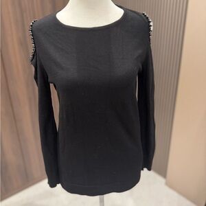 Elegant Black Sweater with Studded Shoulders